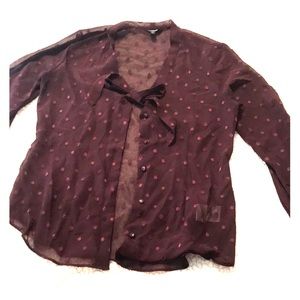 See through wine color blouse